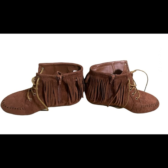 Bethany Mota Faux Suede Side-Zipper Moccasin Bootieswith Tassels and Studs - Picture 2 of 3